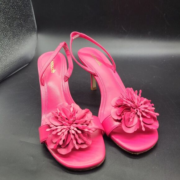 Larroudé Hibiscus Slingback Heel Sandals Magenta Leather Flower Size 8.5 New - Picture 3 of 7